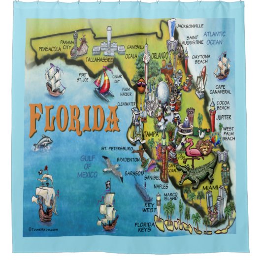 Florida Cartoon Map Douchegordijn (Voorkant)