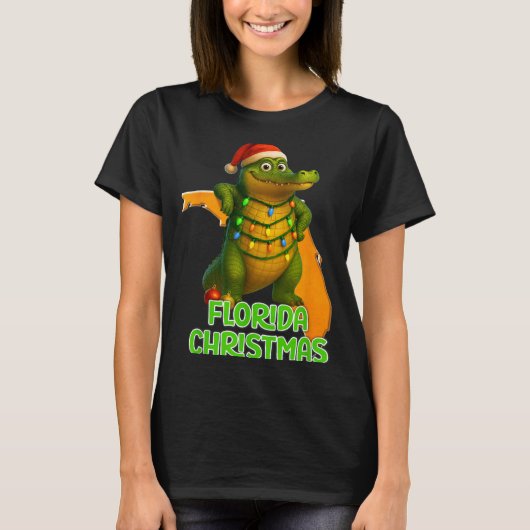 Florida Christmas Alligator Wearing Santa Hat Vaca T-shirt (Voorkant)