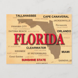 Florida Cities and Towns State Pride Map Briefkaart