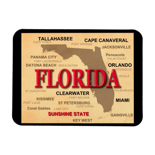 Florida Cities and Towns State Pride Map Magneet (Horizontaal)
