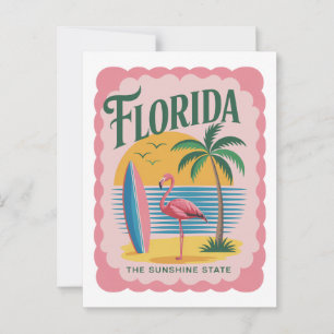 Florida De Zonneschijn Staat Retro Flamingo Strand Briefkaart