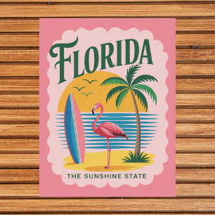 Florida De Zonneschijn Staat Retro Flamingo Surfen Briefkaart