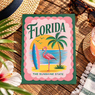 Florida De Zonneschijn Staat Vintage Flamingo Stra Briefkaart