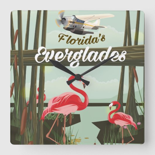 Florida Everglades cartoon reisposter Vierkante Klok (Voorkant)