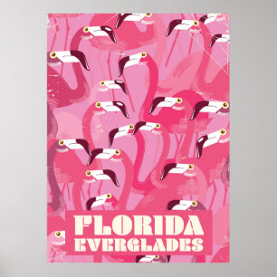 Florida Everglades Flamant rose affiche de voyage 