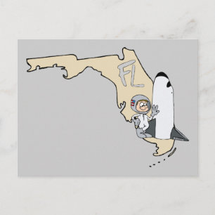 Florida FL Map & Space Shuttle Cartoon Art Motto Briefkaart