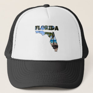 Florida FL Palm Tree and Beach Light Print Trucker Pet
