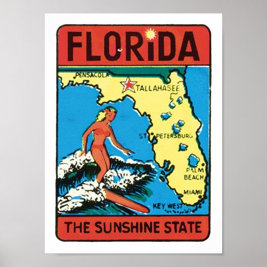 Florida FL Verenigde Staten de Surfer van de Zonn Poster (Voorkant)