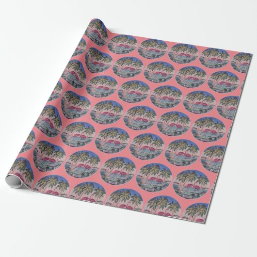 Florida flamingo patroon roze cadeaupapier (Uitgerold)