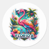 Florida, Flamingo, Ronde Sticker (Voorkant)