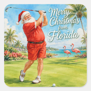 Florida Golf Prettig Kerstfeest met Kerstman Vierkante Sticker