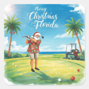 Florida Golf Prettig Kerstfeest met Kerstman Vierkante Sticker