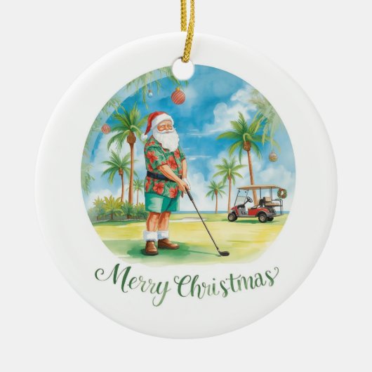 Florida Golfer Santa Golfing Holiday Keramisch Ornament (Voorkant)
