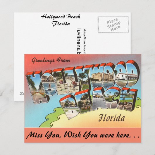Florida, Greetings uit Hollywood Beach Briefkaart (Voorkant / Achterkant)