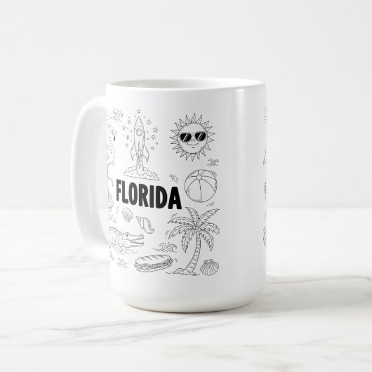 Florida Hand getrokken lijn kunst symbolen Koffiemok (Voorkant links)