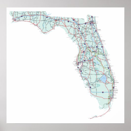 Florida Interstate Map Afdrukken Poster (Voorkant)