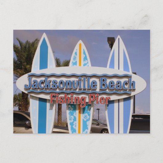 Florida: Jacksonville Beach & Vist Pier teken Briefkaart (Voorkant)