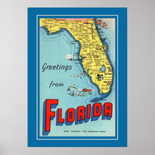  Florida Kaart 20x28 Poster