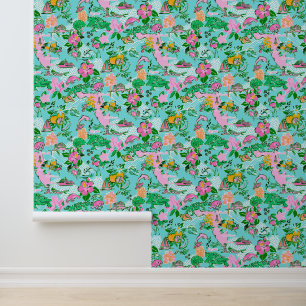 Florida Kaart Preppy Palm Beach Patroon Print Behang