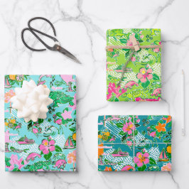 Florida Kaart Preppy Palm Beach Patroon Print Inpakpapier Vel