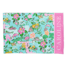 Florida Kaart Preppy Palm Beach Patroon Print Kussensloop