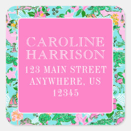 Florida Kaart Preppy Palm Beach Patroon Print Vierkante Sticker