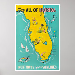 Florida kaartposter Reis Kunst Retro Floridian Poster