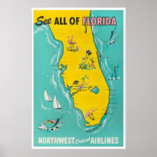 Florida kaartposter Reis Kunst Retro Floridian Poster