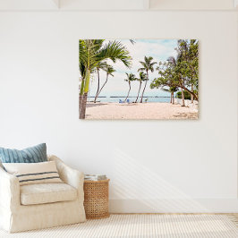 Florida Keys Beach met palmbomen en stoelen Canvas Afdruk