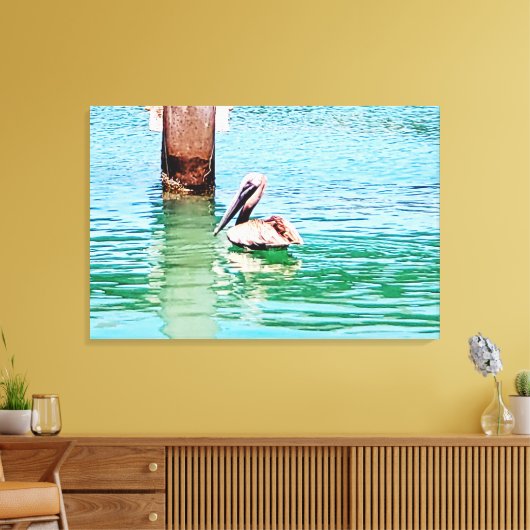 Florida Keys Pelican Ocean Dock Scene Canvas Afdruk (Insitu (Woonkamer))