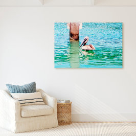 Florida Keys Pelican Ocean Dock Scene Canvas Afdruk