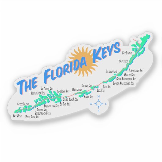 Florida Keys Retro Kaart met Eilandnamen Sticker (Voorkant)