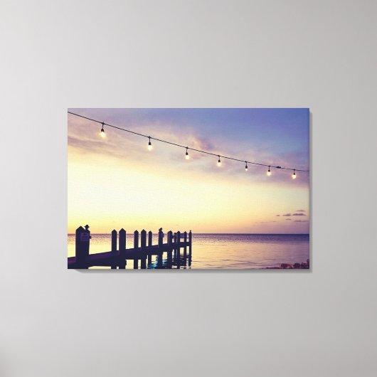 Florida Keys Sunset Dock String Lights Scene Canvas Afdruk (Voorkant)