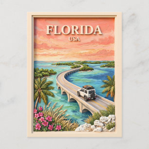 Florida Keys USA Reis Vintage Tropische Wegreis Briefkaart