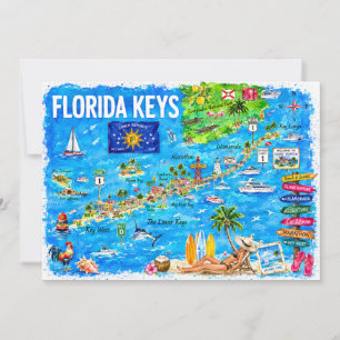 Florida Keys Watercolor Reis Kaart Ansichtkaart