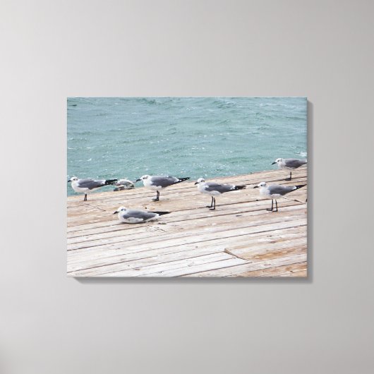 Florida Keys zeemeeuwen op Ocean Pier Canvas Afdruk (Voorkant)