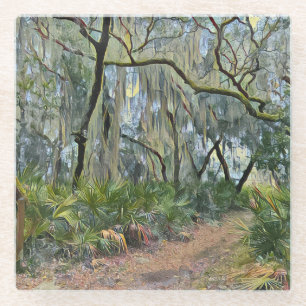 Florida Lace Spaanse mos impressionistische kunst Glazen Onderzetter