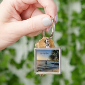 Florida Leaning Palm Tree Sunset Sleutelhanger (Hand)