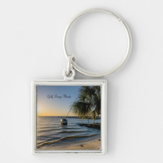 Florida Leaning Palm Tree Sunset Sleutelhanger (Voorkant)