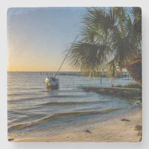 Florida Leaning Palm Tree Sunset Stone Onderzetter