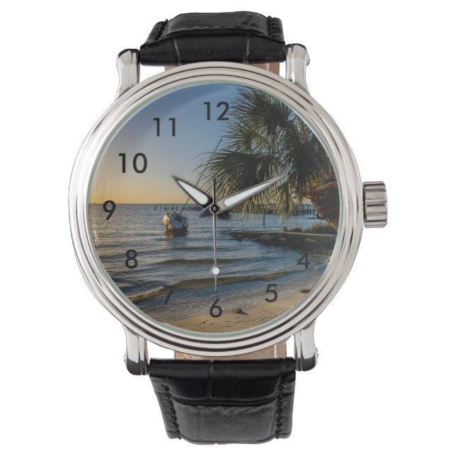 Florida Leaning Palm Tree Sunset Wrist Watch Horloge (Voorkant)