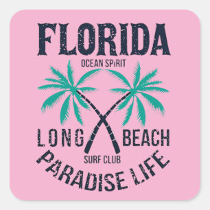 Florida Long Beach Paradijs Leven Surf Club Vierkante Sticker