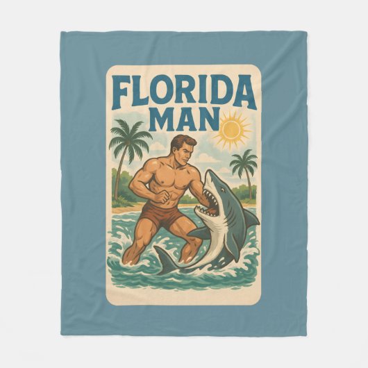 Florida Man Coastal Shark Wrestler - Retro Beach Fleece Deken (Voorkant)