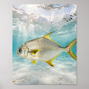 Florida Man Pompano Surf Witte Zand Vissende Kunst Poster