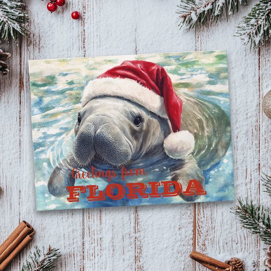 Florida Manatee Waterverf Christmas Briefkaart