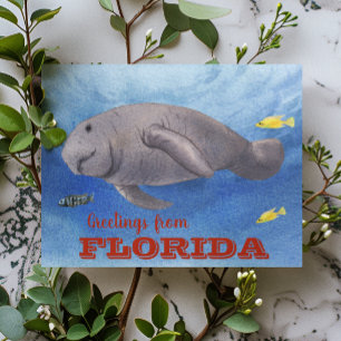 Florida Manatee Waterverf onder water Briefkaart