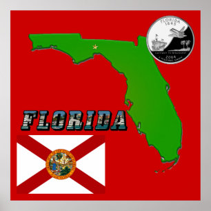 Florida Map, Afbeelding Tekst en State Faux Quarte Poster