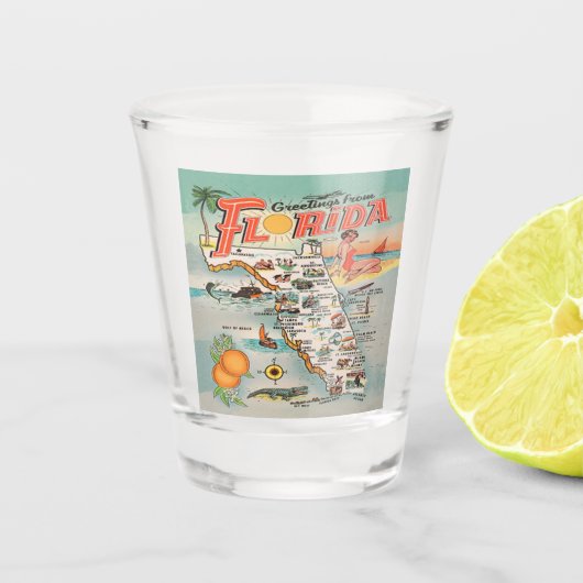  Florida Map met retro illustraties Shot Glas (Voorkant)