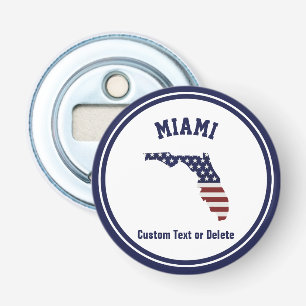 Florida Map   Patriotic USA Flag   Plaats, tekst Button Flesopener
