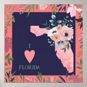 Florida Map  Retro Poster